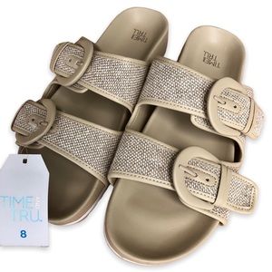 Time and Tru Size 8 Beige Tan Footbed Slides Adjustable Straps New With Tags